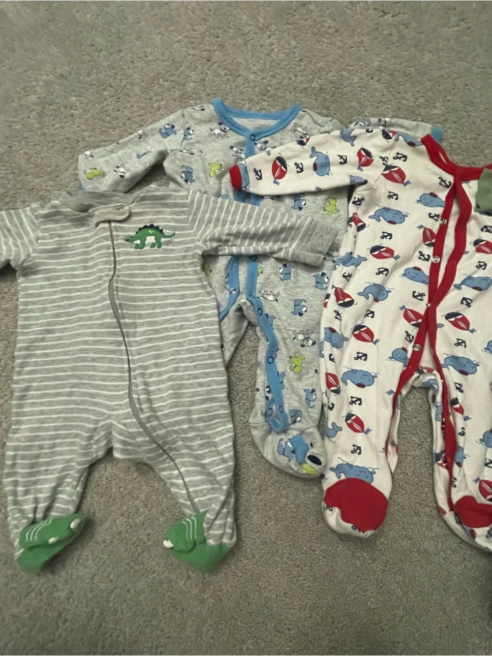 Baby Gear Striped and Printed Footie Set - Blue, Gray, Red, Green